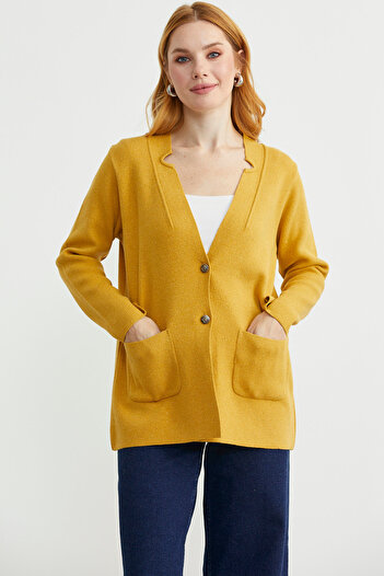 Sementa Buttoned Pocket Detailed Wool Knit Jacket - Güneş