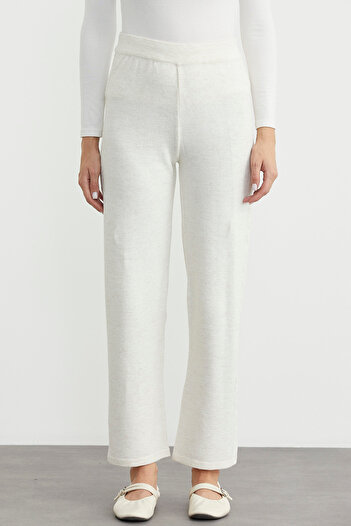 Sementa Comfortable Fit Knitwear Trousers with Side Motifs - Bone
