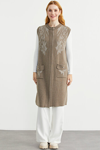 Sementa Long Wool Knit Vest with Pockets - Milk Coffee
