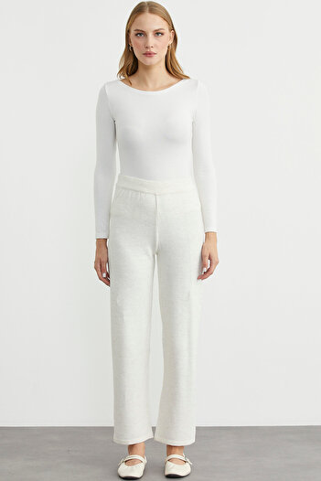 Sementa Comfortable Fit Knitwear Trousers with Side Motifs - Bone