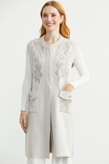 Sementa Long Wool Knit Vest with Pockets - Stone