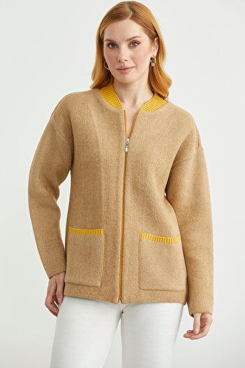 Sementa Wool Knitwear Jacket with Zipper Pocket Detail - Beige