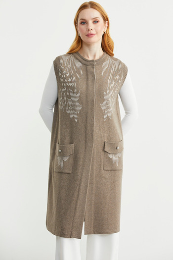 Sementa Long Wool Knit Vest with Pockets - Milk Coffee
