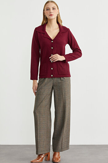 Sementa Wool Pocket Button Detailed Knitwear Jacket - Burgundy