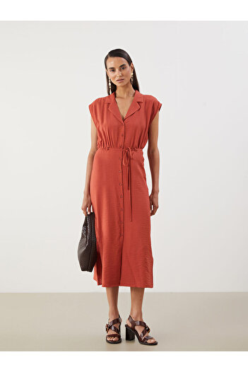 LC Waikiki Orange Shirred Shirt Dress with Belt