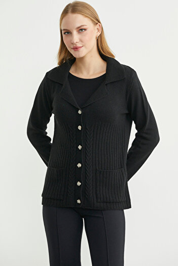 Sementa Wool Pocket Button Detailed Knitwear Jacket - Black