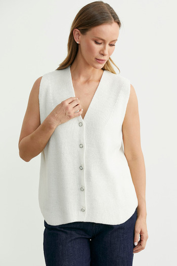 Sementa Thessaloniki Knitted Buttoned Woolen Sweater Vest - Bone