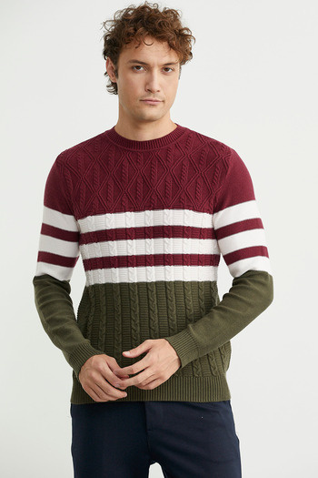 Sementa Color Block Gradient Knit Sweater - Khaki