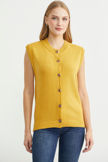 Sementa Button Closure Wool Knit Vest - Güneş