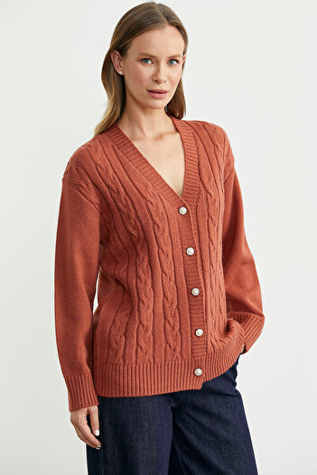 Sementa Pearl Button Detailed Knitwear Cardigan - Tan