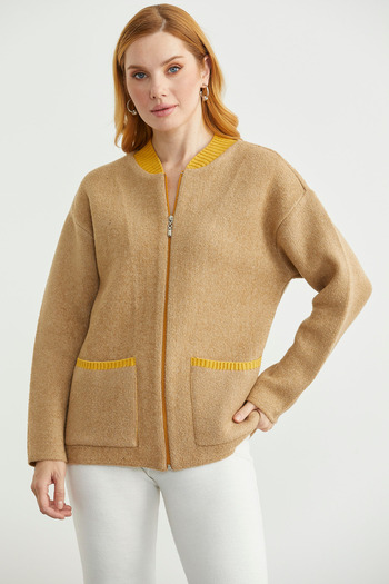 Sementa Wool Knitwear Jacket with Zipper Pocket Detail - Beige