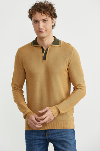 Sementa Polo Neck Wool Knit Sweater - Camel