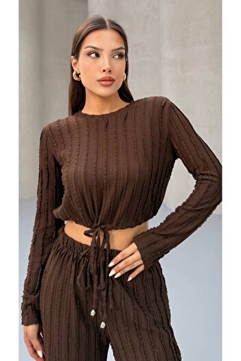 MY DEPO Women's Waist Tie Crop Pants Set
