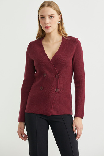 Sementa Masculine Double-Breasted Knitwear Jacket - Burgundy
