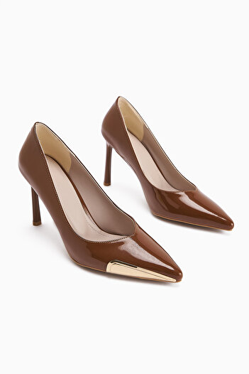 Limoya Lula Taba Patent Leather Metal Buckle Pointed Toe Women's Heeled Shoes