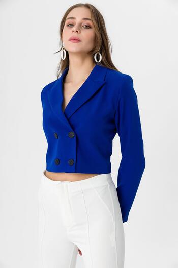 soi fashion Jachetă crop cu două piepteni, albastru saxofon