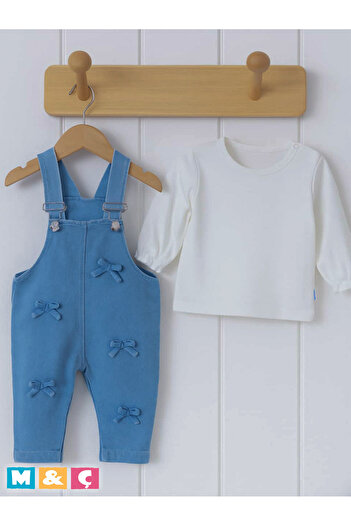MÇ FAMİLY STORe SEVİMLİ JEAN FİYONK DETAYLI KIZ BEBEK BLUZLU TULUM 2Lİ TAKIM BABY OUTFİT