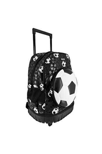 OEM School trolley bag, boys, 3D soccer ball pattern, 33x21x42 cm, plastic base, black with white