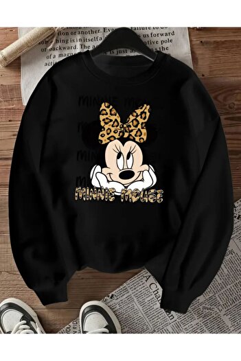 herkesemoda Φούτερ με στάμπα Crew Neck με Fleece εσωτερικά