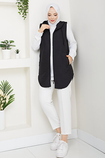Pamuk Butik Women's Quilted Vest with Side Zipper Pockets