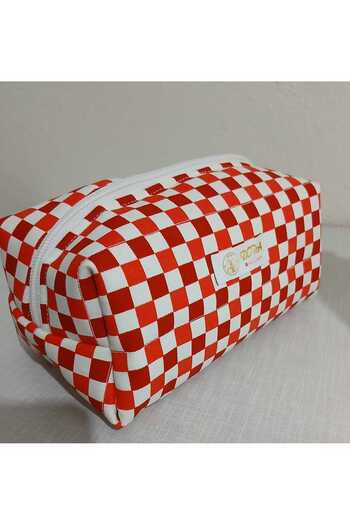 dora ev tekstıl Makeup Bag Red Checkered《Duck Fabric》