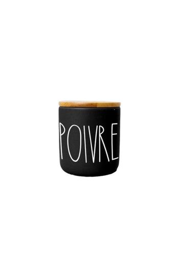 FRANDIS Ceramic Pepper Container with Bamboo Lid and Silicone Seal, Frandis, 7.7x9 cm, Black/