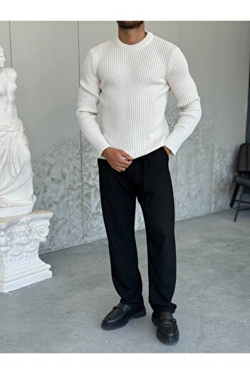 OKSHEN Men's Striped Knit Sweater