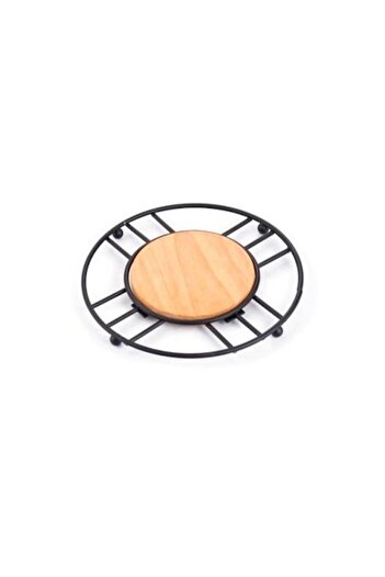 FRANDIS Round Support for Hot Pots, Frandis, 18.5 cm Diameter, Metal/Bamboo, Black/