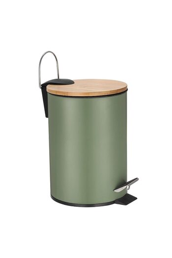 FRANDIS Metal trash can with bamboo lid, 3 liters, detachable bucket, olive green