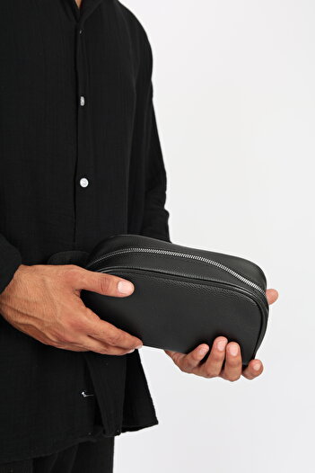 çantaevim Black Unisex Water Resistant Shaving & Cosmetic Portfolio & Clutch Handbag