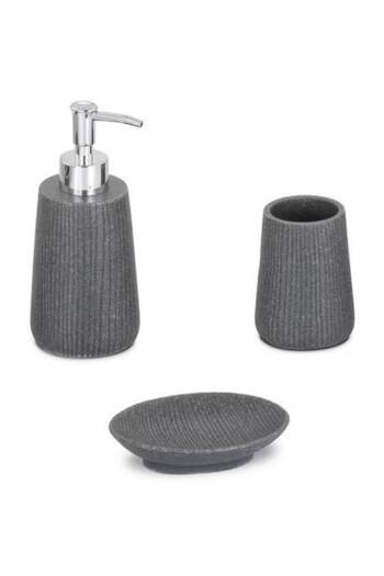 FRANDIS Liquid soap dispenser set, glass and soap dish, Frandis, polyresin, gray