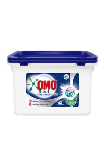 Omo 3-In-1 Laundry Capsules Eucalyptus Stain Removal Detergent 15 Pods