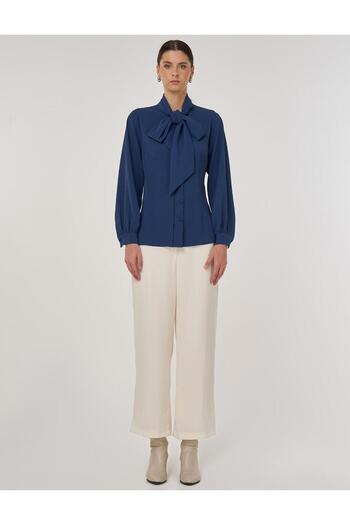 Kayra Shawl Collar Blouse Indigo