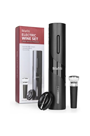 Mafiti Electric Wine Opener Set Mafiti, with Wine Stopper and Foil Cutter, Battery Operated, Black Color