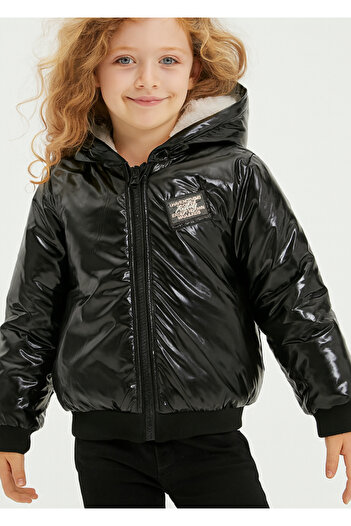 Casabony Black Girl's Hooded Coat