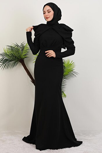 GİYZAMİLA Βραδινό φόρεμα Elena με λεπτομέρεια στον ώμο Μαύρο