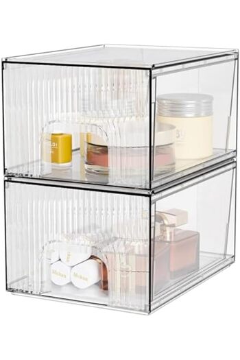 LENND Clear Makeup Organizer with Drawer, Acrylic Bathroom Supplies Storage Vanity, Plastic Storage