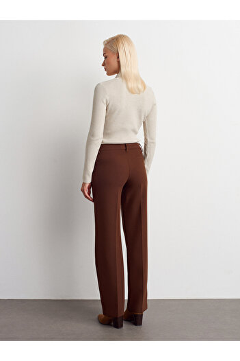 Dilvin 72172 Mid-Waist Fabric Trousers-Brown