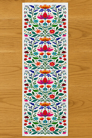 Else Dekor Colorful Flowers Vintage Patterned Digital Printing Washable Decorative Runner 40X140Cm
