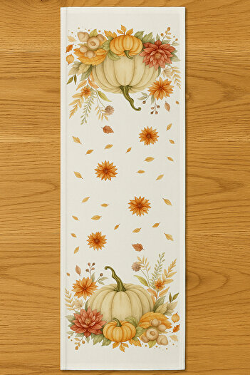 Else Dekor Pumpkin Autumn Patterned Digital Printing Washable Decorative Runner 40X140Cm