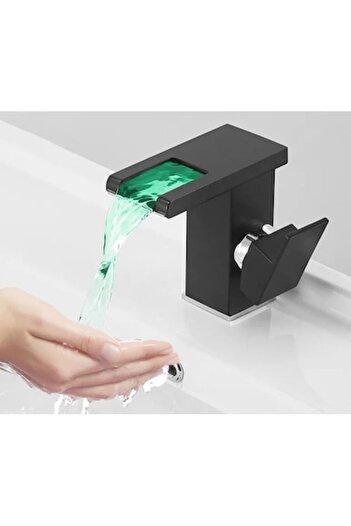 OEM Luxury Smart LED Waterfall Sink Faucet with Temperature Sensor, Matte Black
