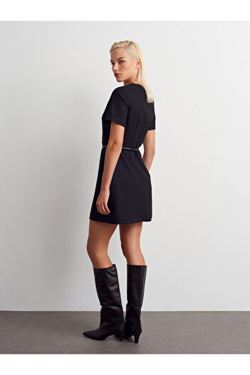 Dilvin 90927 Rochie cu curea-Negru