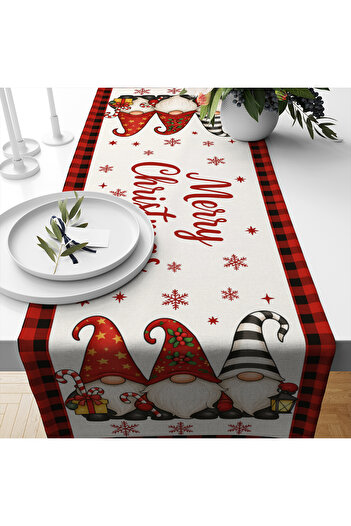Else Dekor Christmas Gnomes Christmas Patterned Digital Printing Washable Decorative Runner 40X140Cm