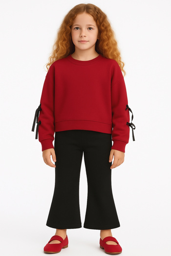 AHENGİM Girl's Top and Bottom Set with Bow on the Sleeves Ak13563