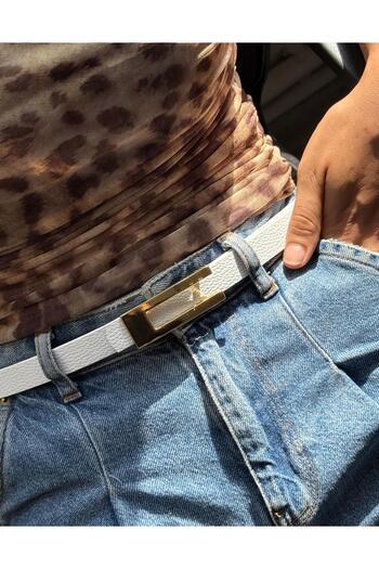 LİA KEMER Classic Plain Gold Buckle Belt