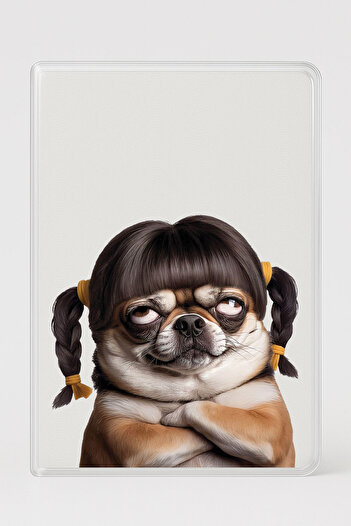 Cekuonline Transparent Passport Case Patterned Passport Holder with Thick Micron Card Compartment - Ugly Pug