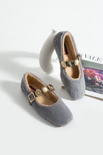 SWORD Winter Woolen Casual Ballerinas |   Shoes with Pearl and Seal Accessories |   Home Office Outdoor Women's Ballet Flats