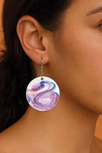 Cekuonline Women's Earrings Patterned Stylist Hooked 3.5X5Cm Round Transparent Earrings My Relatives