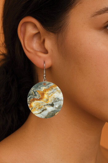 Cekuonline Women's Earrings Patterned Stylist Hooked 3.5X5Cm Round Transparent Earrings Jolie Marble