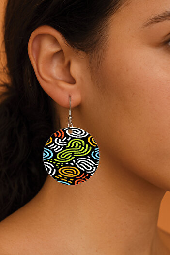 Cekuonline Women's Earrings Patterned Stylist Hooked 3.5X5Cm Round Transparent Earrings Duran